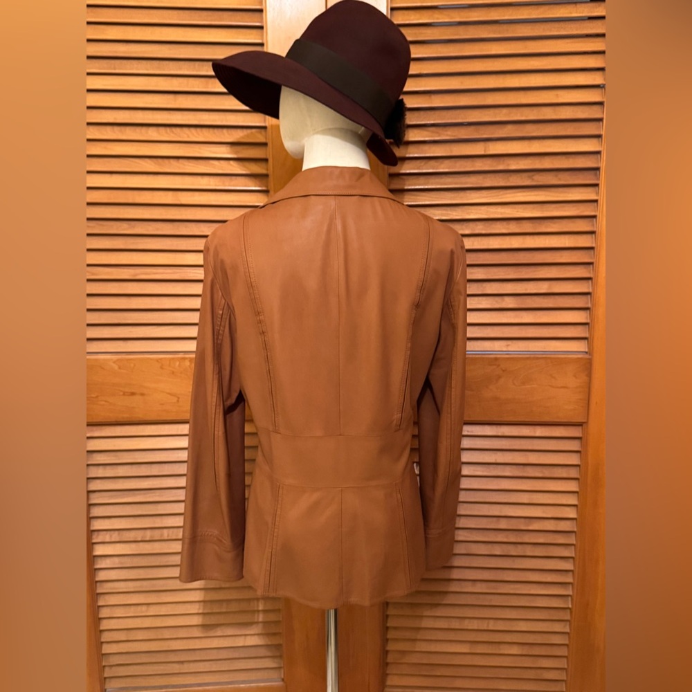 Lafayette 148 New York Tan Lambskin Leather Jacket   Sz 6 - Picture 3 of 11
